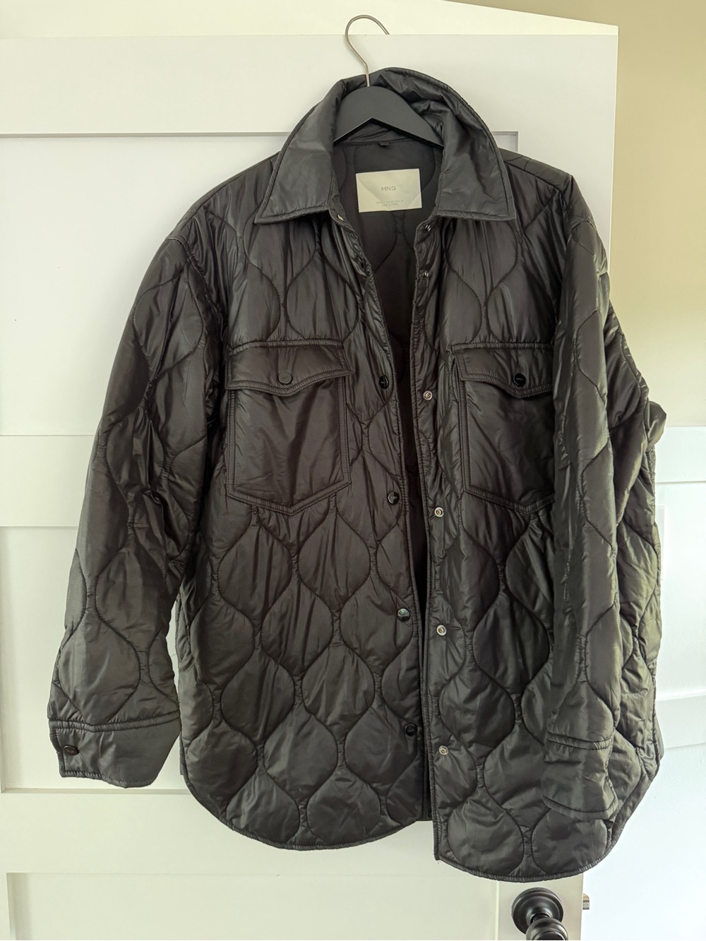 Mango MNG Quilted Jacket – Black – Longline/Bum-Covering – Size M